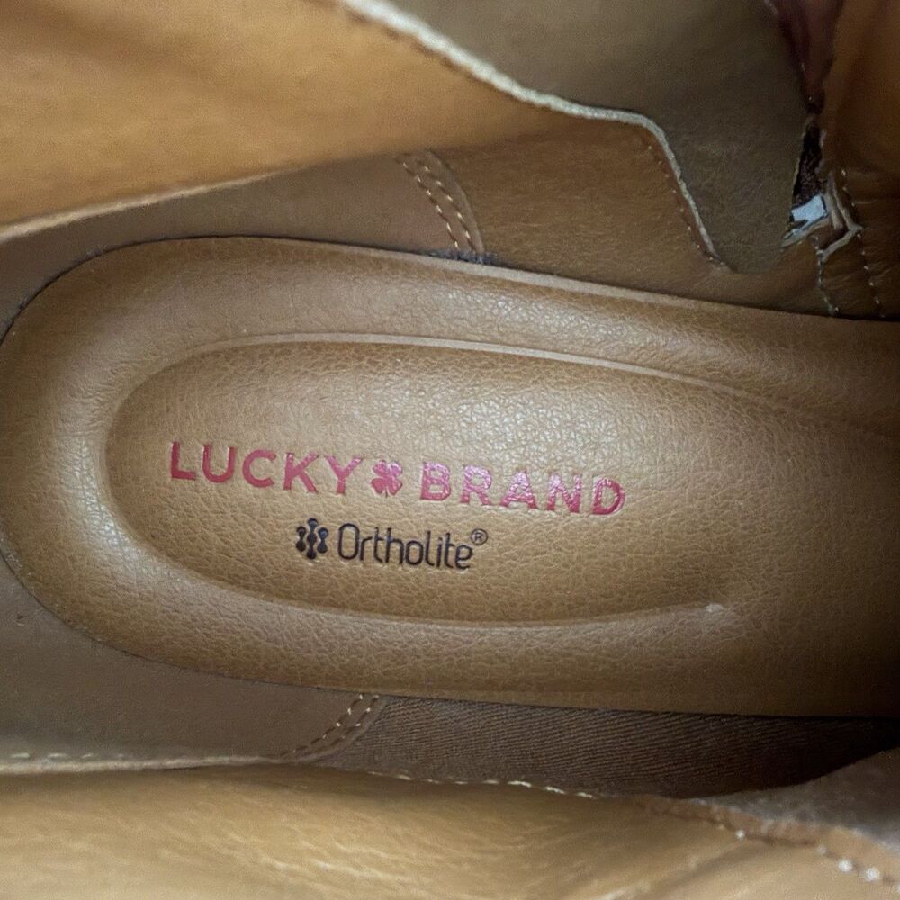 Lucky Brand Basel Ankle Boot Brindle Suede Size 9.5 Ortholite Tan Boho Western - Picture 3 of 9